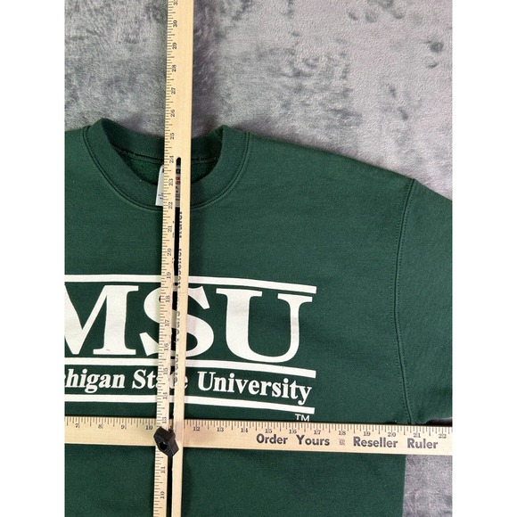 Michigan State University MSU Crewneck Sweatshirt Green Jerzees Super Sweats M - Picture 3 of 6